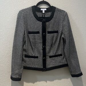 Charter Club Black and White Patterned Button Jacket Size Medium